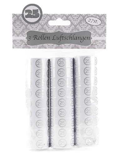 Silberhochzeit Deko Luftschlangen silber - Originelle 25 Geburtstag Deko, Tischdeko Silberhochzeit oder für das Jubiläum 25 Jahre - Geburtstagsdeko 25 Jahre Frau oder Mann - Tiwoca