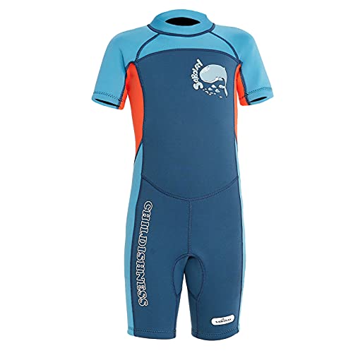 SXSHUN Kleinkind/Kinder Jungen/Mädchen Einteiler Neoprenanzug Thermo Taucheranzug Wetsuit Fullsuit Schwimmanzug Bademode(Ganzkörper/Shorty) - 2-9 Jahre (104-110, Dunkelblau)