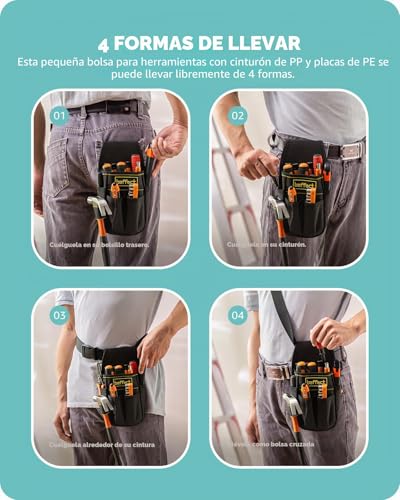 Miniatura 4 de Baffect - Bolsa De Herramientas De Lona Con Cinturón De Nailon Ajustable, Resistente Y Profesional, Para Electricistas, Técnicos, Color Negro