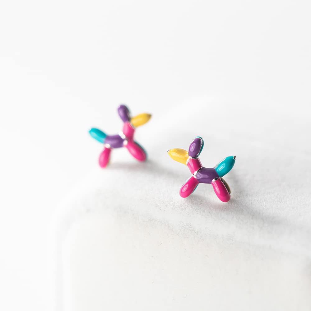Orecchini a palloncino a forma di cane in argento Sterling 925, smalto colorato, per donne, adolescenti e ragazze, gioielli di compleanno