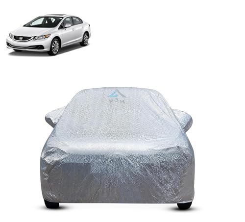 Image of Y3H 100% Waterproof Car Cover Compatible with Honda Civic (Model : 2006-2015) Custom Fit Body Covers with Mirror Pockets | Color : Metalic Silver