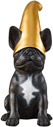 Doodle Gnome Frenchie Gnome - Black Frenchie Statue with Gold Hat Cute French Bulldog Decor Garden Gnome