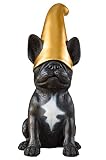 Nain de jardin Frenchie – Statue française noire avec chapeau doré | Nain de jardin mignon bouledogue français