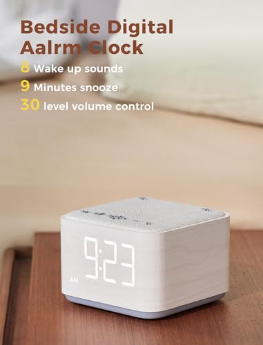 Sound Machine Alarm Clock for Bedroom: 5W Stereo Bluetooth Speaker - 25 Soothing Sounds - 8 Alarm Sounds - 8 Night Light - Noise Machine for Sleeping - Wood - Image 6