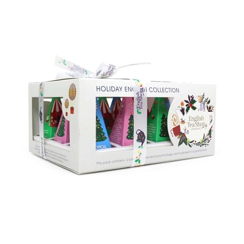 ETS Tee Geschenk mit Schleife Holiday Collection weiß | 12 BIO-Wintertees | 4 verschiedene Sorten | Pyramidenbeutel | Umweltfreundliches Geschenk zu Weihnachten