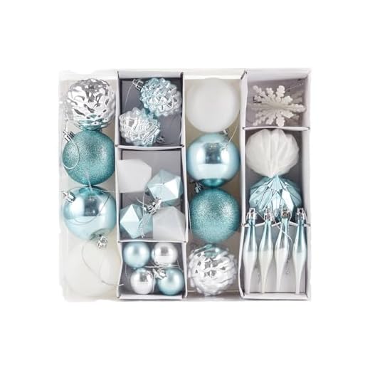 HEITMANN DECO Noël - Set de 29 Boules et décorations de Sapin de Noël - Décorations de Noël Blanc, Argent et Bleu Turquoise, à Suspendre à l'arbre de Noël