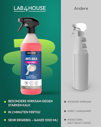 Lab4House | Anti-Kalk 1000 ml Spray | Extra Starker Profi-Entkalker für Bad, Dusche & Küche | Entfernt Kalk, Rost & Urinstein – Ansicht 2