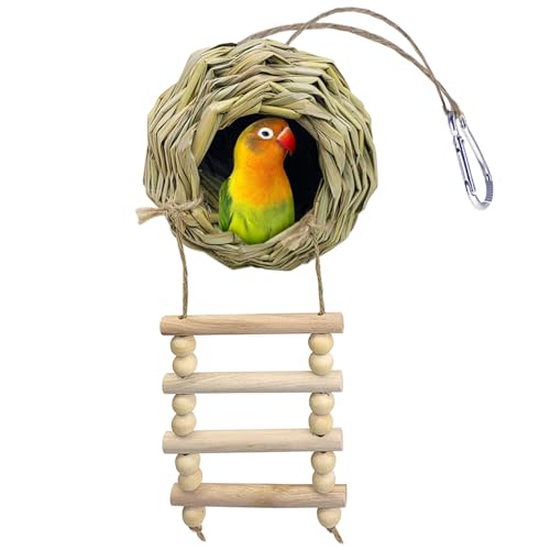 Hamiledyi Hanging Bird Nest Ladder Medium House, Grass Hand Woven Bird Houses, Natural Bird Nesting Cage for Patio Lawn Garden Indoor Outdoor Home Decoration