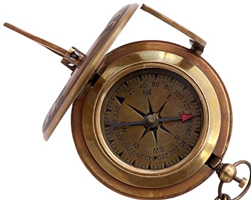 Yvcrafts Brass Sundial Compass With Leather Case And Chain, Engraved Gift For Him, Sundial Clock Unique Gifts For Men, Personalized Compass For Boyfriend, Fiancé (Happy Anniversary) #TOP5
