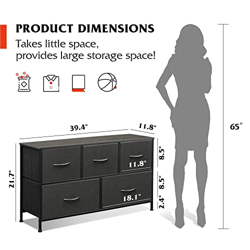 Wlive Dresser For Bedroom With 5 Drawers, Wide Chest Of Drawers, Fabric Dresser, Storage Organizer Unit With Fabric Bins For Closet, Living Room, Hallway, Nursery, Charcoal Black #TOP2