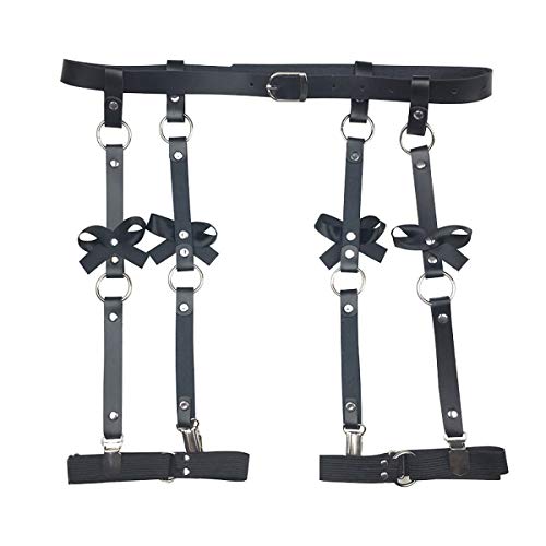 Queenbox Women's Sexy Leather Caged Harness Leg Waist Garter Belt, Harajuku Rock Goth Bow Garter belts Leg Ring