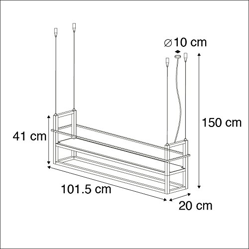 Qazqa Esstisch Modern Pendelleuchte, Pendellampe - Cage Rack - Schwarz, 4-flammig, 101.5cm, Ideal als Esszimmerlampe und Wohnzimmerlampe