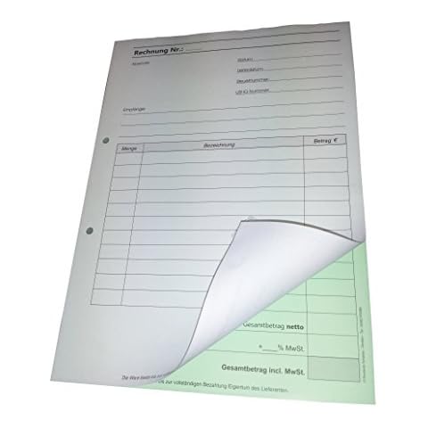 10x Rechnungsblock Block Rechnung DIN A5, 2-fach selbstdurchschreibend,2x50 Blatt weiß/grün - gelocht (22434) Cover