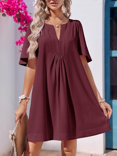 Image of Wenrine Womens Flutter Short Sleeve Mini Dress Casual V Neck Loose Flowy Summer Dresses