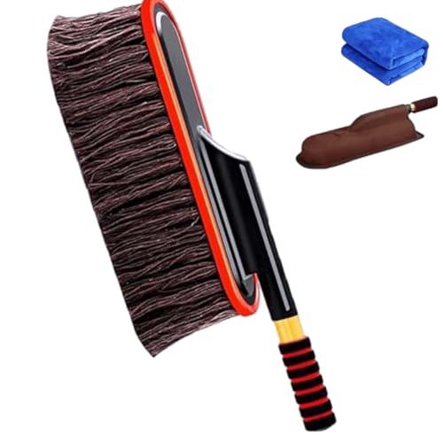 Plumero de Microfibra Nicetopu for Coche: antirayaduras, Mango Extensible, Perfecto for Camiones y Motocicletas.(Beige)