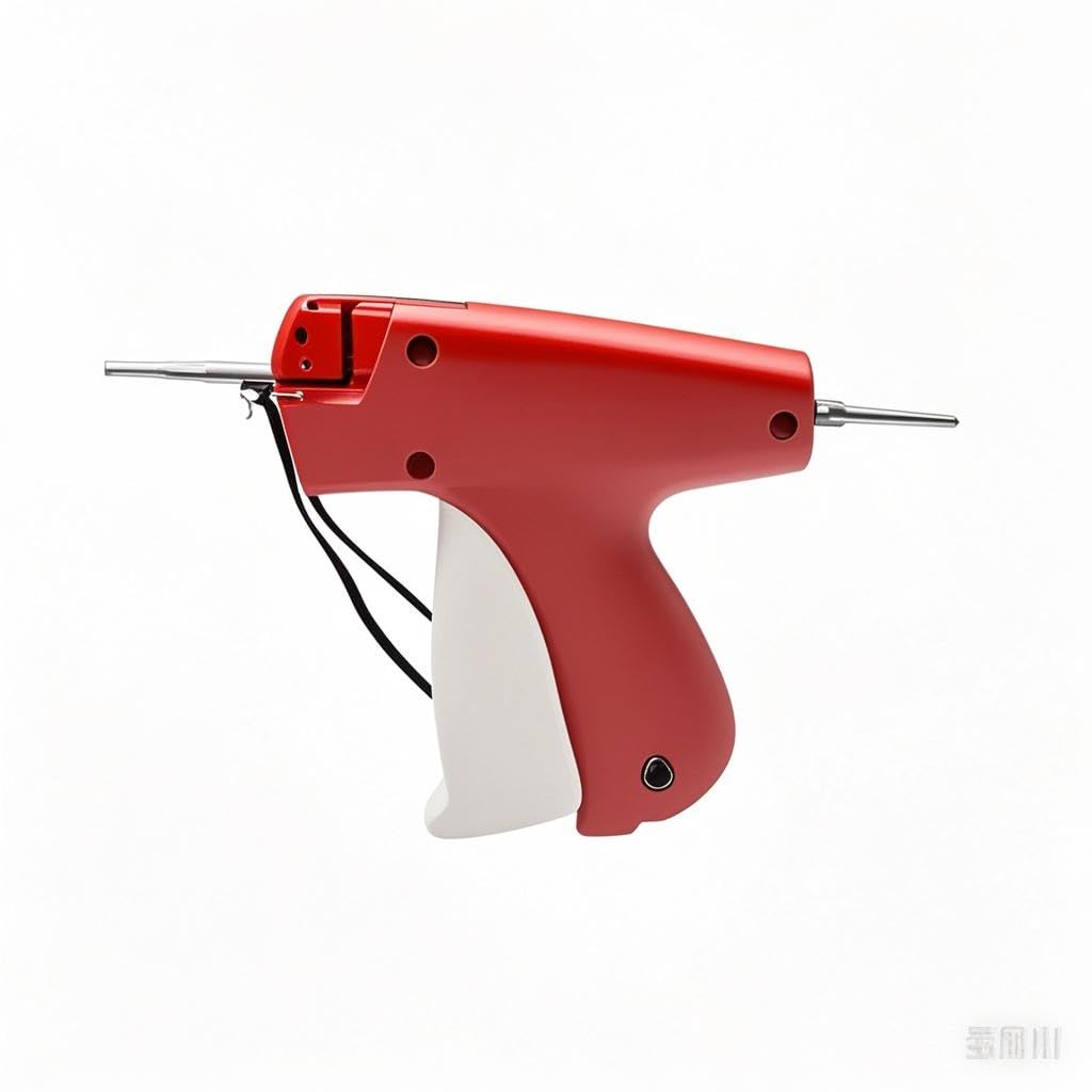 Pistolet do szycia ubrań, pistolet do metkowania ubrań, miniaturowy pistolet do obszywania ubrań, wyposażony w 6 cienkich igieł i 1600 czarnych i 1600 białych mikrozapięć (Czerwony)