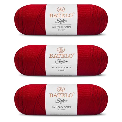 Image of Soft Red Yarn 1008 Yards - 3 Pack Acrylic Yarn of 200g /7.5oz - 4 Medium (Worsted) - Crocheting, Knitting, Amigurumi, Craft