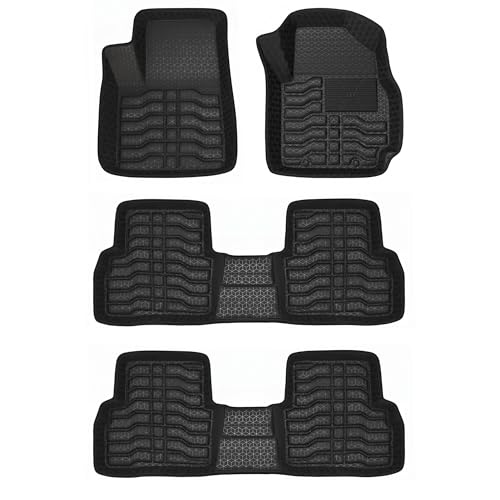 Image of Kingsway Accessories Premium 4.5D Car Floor Mats Only Compatible with Maruti Suzuki Invicto (8 Str) Year 2023 Onwards, Set of 4 Pcs, 100% Waterproof Tray Shape PVC Foot Mats | Black | 1 Year Warranty