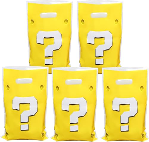 Mario Theme Party Favor Bags, Yellow Question Mark Design, 30 Pack Plastic Gift Bags for Gaming...
