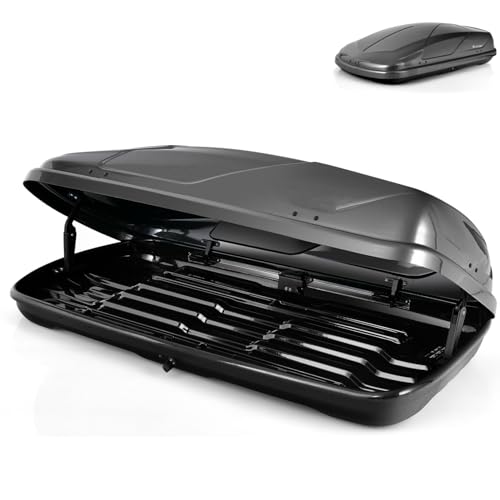 GiantexUK Car Roof Box, 400L Heavy Duty Rooftop Cargo Box Carrier with Security Keys, Waterproof Luggage Box Roof Rack for SUV Van Travel (Grey)
