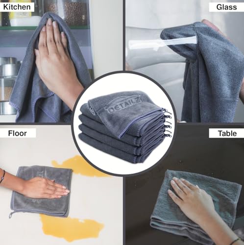 Image of DETAILZ 380 GSM Microfiber Cleaning Cloth for Car, Bike & Home | Ultra Soft Lint-Free Microfiber Towel | Double Sided Extra Thick Plush for Scratch-Free Drying & Detailing-40x40 cm (Pack of 2, Grey)