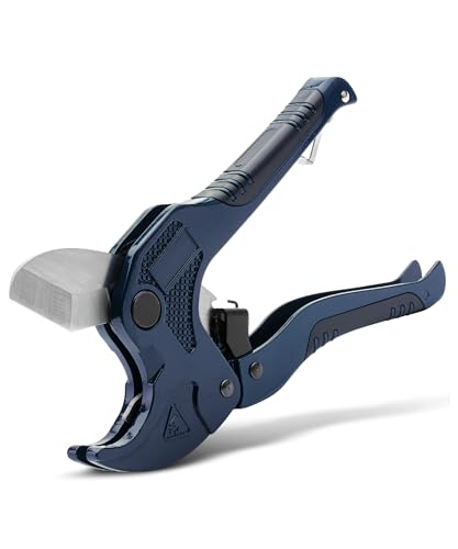 Image of Bates- PVC Pipe Cutter, Cuts up to 1-5 /8 inch, Ratchet Pipe Cutter, PEX Cutting Tool for Cutting PEX, PVC, PPR Plastic Hoses and Plumbing Pipes, Navy Blue