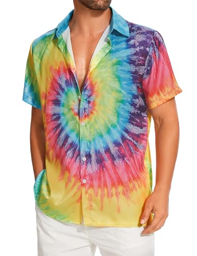 Demoking Vintage Shirts for Men Tie Dye Hippie Funny Hawaiian Shirt Button Down Shirts3