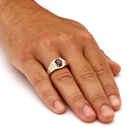 PalmBeach Men's Yellow Gold-plated Sterling Silver Oval Cut Genuine Red Garnet and Diamond Accent Ring Sizes 8-133