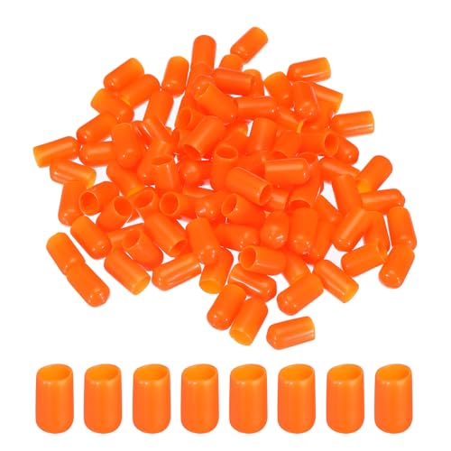 Image of MECCANIXITY 100pcs 8mm(5 /16 inch) Rubber End Caps Cover PVC Vinyl Screw Thread Protector Round Wire Shelf Caps for Screw Bolt Pipe Fence Post, Orange