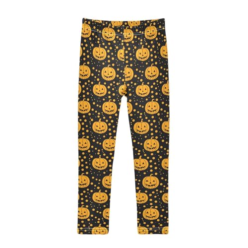 Yellow Polka Dots Pumpkin Girls Leggings Soft Stretch Workout Yoga Dance Pants for Kids Casual Tights