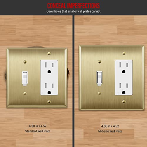 Image of ENERLITES Combination Toggle Switch and Decorator Receptacle Metal Wall Plate, Stainless Steel 201 Outlet Cover, Corrosion-Resistant, Mid-Size 2-Gang 4.88 inch x 4.92 inch, 771131M-BB, Brushed Brass