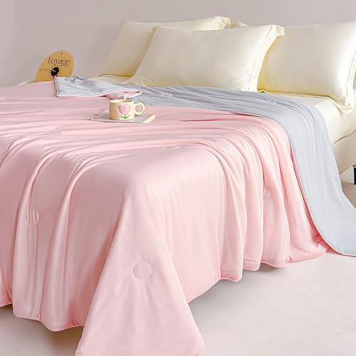 zoocco Cooling Blanket Queen Size – Double Sided Cooling Blankets for Hot Sleepers, Lightweight Soft Breathable Summer Blanket for Night Sweats (Pink,200 * 230cm)
