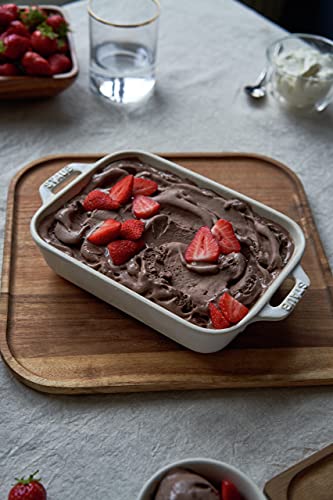 STAUB Conjunto de assadeira retangular de cerâmica, 2 peças, marfim rústico