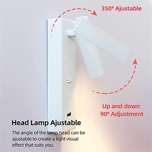 Aplique de pared LED WQHPLMD orientable 350° con cargador USB para dormitorio elegante 7