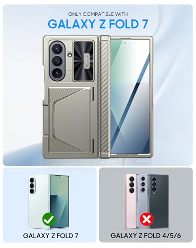Image of for Samsung Galaxy Z Fold 7 Case with Card Holder RFID Blocking, Built in Slide Lens Cover & Hinge Protection & Screen Protector, Shockproof Wallet Case for Z Fold 7 (Titanium Gold)