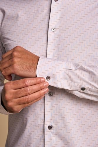 Camisa informal de negocios blanca para hombre de algodón estampado geométrico de vestir 4
