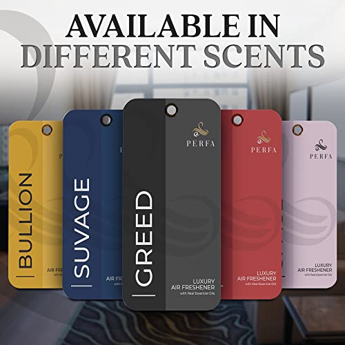Image of 9PCS Greed Disposable Air Fresheners for Men | Long Lasting Car Air Freshener with Greed Fragrance | Lasts for 2 Weeks | Strong Car Perfume with Odor Eliminating Technology | by Perfa