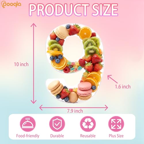 Image of Pooqla 10 inch Acrylic Number 9 Charcuterie Tray for 9th Birthday Decorations