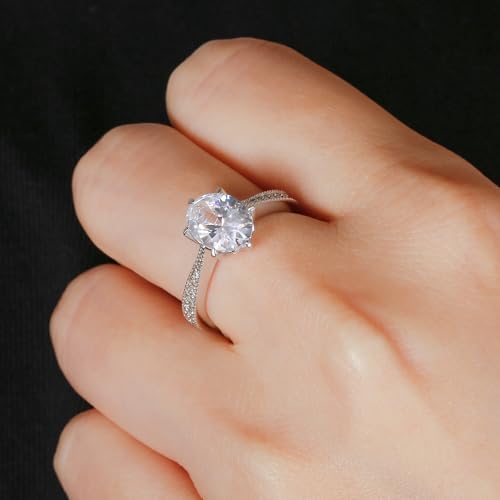 2ct Oval Cut Cubic Zirconia Engagement Ring for Women, Sterling Silver Wedding Band with Rhodium Plating, Size 5-11, Hypoallergenic, Gift for Her (Anniversary, Proposal, Valentine’s Day)2