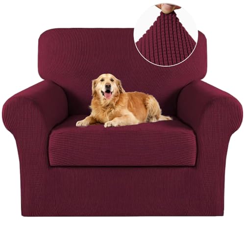 Turquoize 2 Piece Chair Covers Chair Slipcovers For Living Room Armchair Sofa Covers Chair Couch Cover with Arms Washable Furniture Protector for Chairs Feature Thick Jacquard Fabric (Chair, Burgundy)