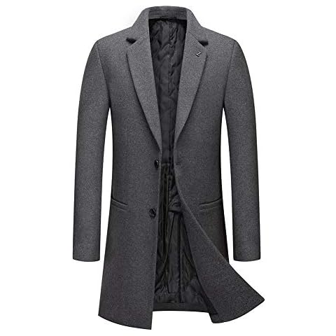 Allthemen Wintermantel Herren Mantel Slim Fit Lang Wollmantel mit Stehkragen Business Mantel Herren Winter #8818 Grau XL Cover