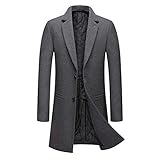 Allthemen Wintermantel Herren Mantel Slim Fit Lang Wollmantel mit Stehkragen Business Mantel Herren Winter #8818 Grau M