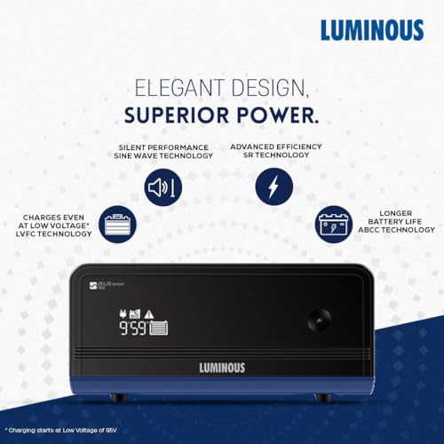 Image of Luminous Zelio 1100 Pure Sine Wave 900VA Inverter with 120Ah AmpPower Short Tubular Battery & Trolley Combo for Home, Shop & Office | Warranty: 36M (Inverter), 48M (Battery) | Reliable Power