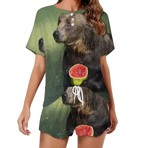 Pyjama femme manches courtes sleepwear été pastèque ours