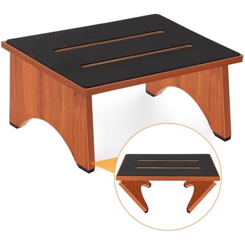 Foldable Wooden Step Stools for Adults Seniors, Heavy Duty Collapsible Stepping Stools Wooden Bed Step Stools for High Beds, Non-Slip Bedside Foot Stool for Bedroom, Office, Kitchen, Home, Bed, 7.5 in Cover