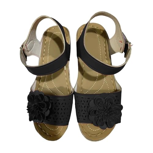 ZTFYKLIN Sandalias Deportivas De Mujer Informales Con Hebilla Cinturón Hueca Lateral Para Mujer, Zapatos Verano A La Alpargatas (Black, 35) Barefoot Vestir Comodas Trekking Cómodas Mulher Cuñas
