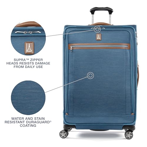 Image of Travelpro Platinum Elite Softside Expandable Checked Luggage, 8 Wheel Spinner Large Suitcase, TSA Lock, Men and Women, Coastal Blue, Checked Large 29-Inch