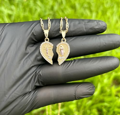 Generic 18K Gold Plated Couples Necklace Virgin Mary Necklace Jesus Necklace Heart Necklace Plated Gold Necklace Couple Jewelry for Him and Her (includes 2 necklaces), 453