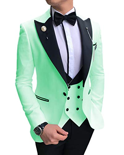 Men's Three Pieces Slim Fit Business Men Suit Formal Groomsmen Tuxedos for Wedding(Blazer+Vest+Pant)