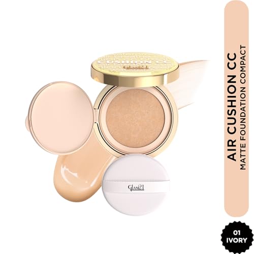 Image of Glam21 Air Cushion CC Matte Foundation Compact | High Coverage Lightweight Foundation for Indian Skin | Long Lasting, Oil Control, Smooth Airbrushed Finish | Travel Friendly Cushion Compact- 11gm (Ivory-01)
